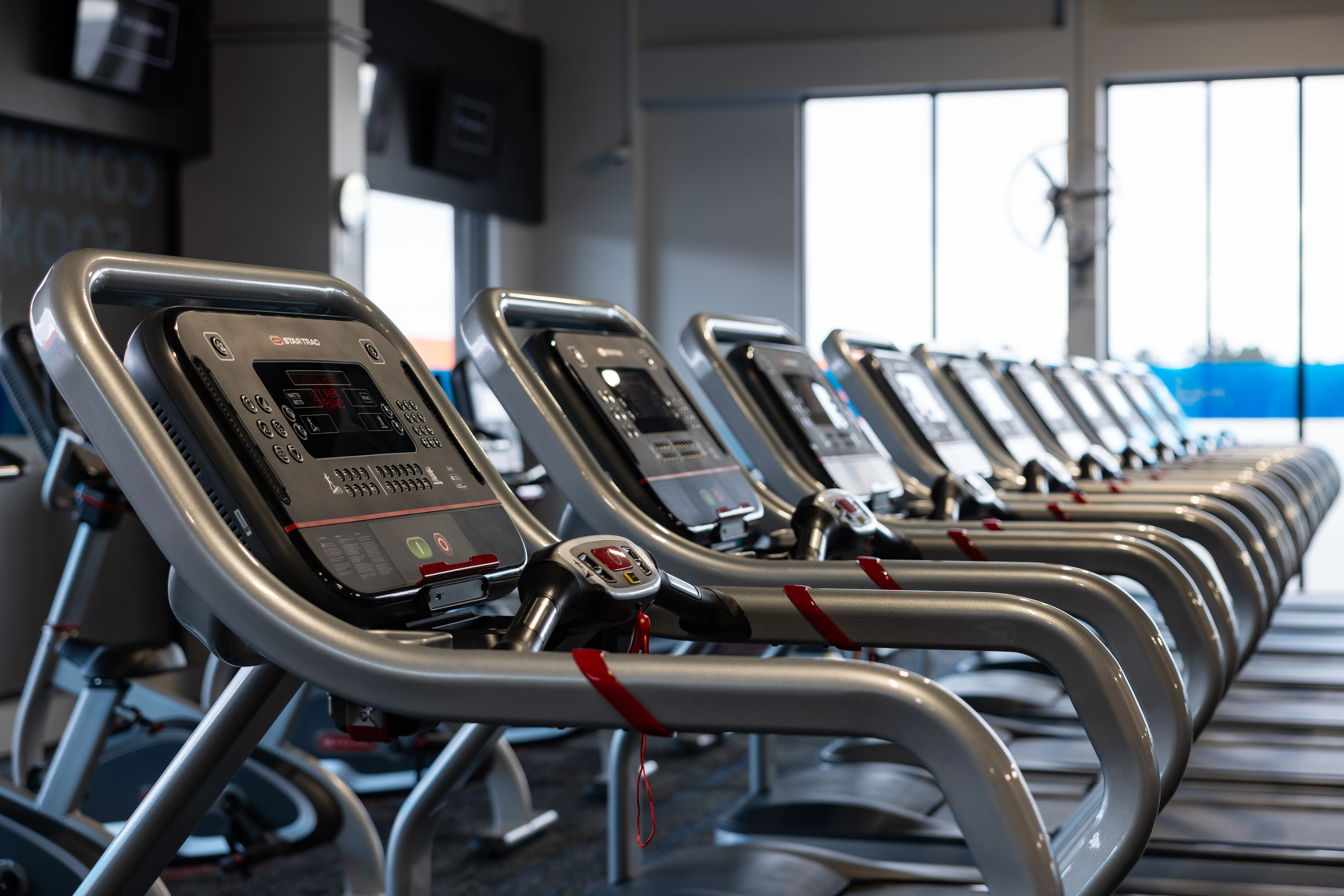 A row of treadmills